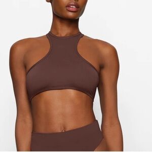 SKIMS RECYCLED SWIM HIGH NECK RACER TOP COCOA NWT